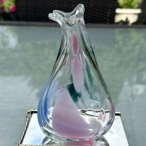 2/$20 Handblown Glass Teardrop Art Vase - Pink and Clear